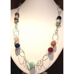 Collana lunga donna con pietre dure di agata colorata e catena in argento