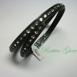 BRACCIALE IN PELLE NERO CON STRASS BIANCHI