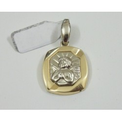 CIONDOLO PENDENTE MEDAGLIA IN ORO BIANCO E GIALLO 18Kt SOGGETTO ANGELO GR. 3,7