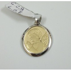 CIONDOLO PENDENTE MEDAGLIA IN ORO BIANCO E GIALLO 18Kt SOGGETTO ANGELO GR. 2,9