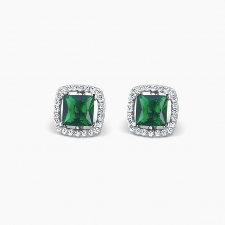 Orecchini a lobo in argento con smeraldo sintetico ref. 563054