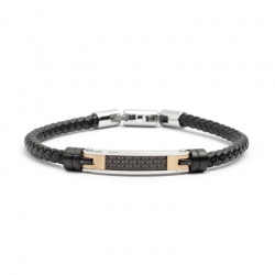 Bracciale Marlù uomo in pelle e acciaio rosè ref. 4BR1811NR