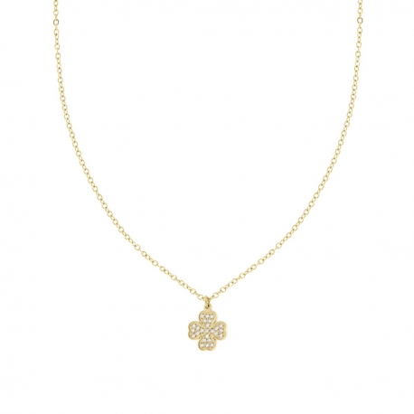 Collana in acciaio dorato con ciondolo quadrifoglio