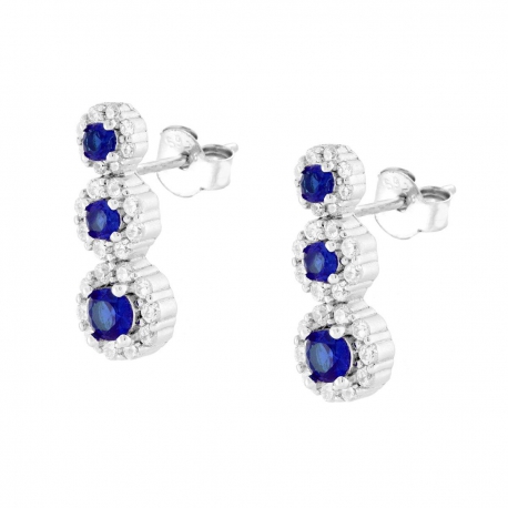 Orecchini trilogy in argento con pietre blu e zirconi bianchi