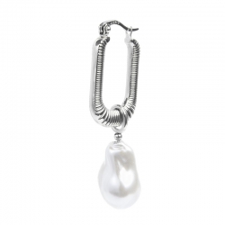 Mono orecchino Marlù in acciaio silver a cerchio ovale con perla 33OR0065W