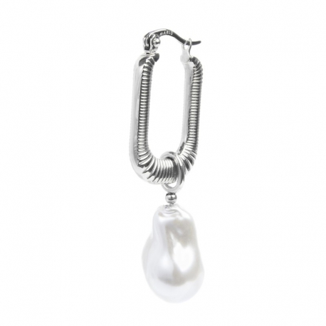 Mono orecchino Marlù in acciaio silver a cerchio ovale con perla 33OR0065W