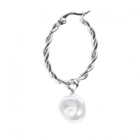 Mono orecchino Marlù in acciaio silver a cerchio con perla 33OR0069W