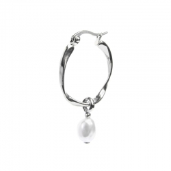 Mono orecchino Marlù in acciaio silver a cerchio con perla 33OR0063W