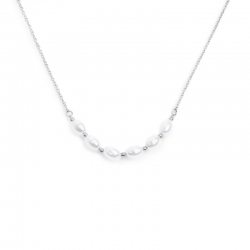 Collana Marlù in acciaio silver catena cross con perle centrali 33CN0030W