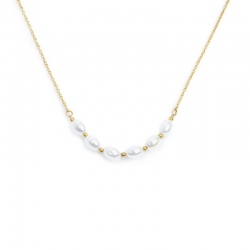 Collana Marlù in acciaio dorato catena cross con perle centrali 33CN0030GW