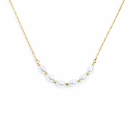 Collana Marlù in acciaio dorato catena cross con perle centrali 33CN0030GW