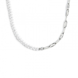 Collana Marlù acciaio silver catena figaro e perle 33CN0031W