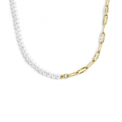 Collana Marlù acciaio dorato catena figaro e perle 33CN0031GW