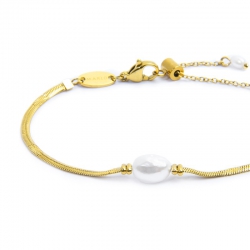 Bracciale Marlù catena snake acciaio dorato e perla 33BR0049GW