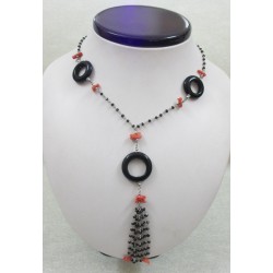 COLLANA DI PIETRE DURE ONICE CORALLO CATENA IN ARGENTO 925