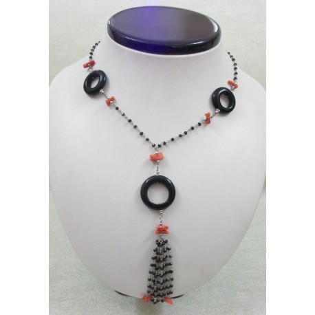 COLLANA DI PIETRE DURE ONICE CORALLO CATENA IN ARGENTO 925
